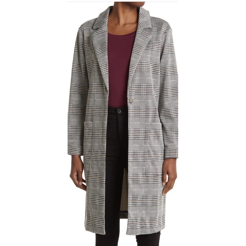 New Sanctuary Josephine Houndstooth Plaid Long Trench Coat Jacket Size XXL 2XL
